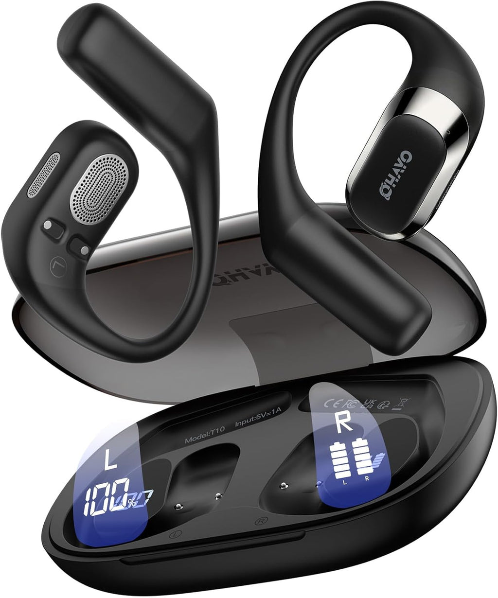 OHAYO T10オープンイヤーイヤホン bluetooth 5.4 ワイヤレス イヤホン 耳掛け式 【2026革新版 ENC搭載 40時間再生 15mmドライバー】ヘッドホン 骨伝導より進化 音漏れ軽減 耳を塞がない 通話ノイズキャンセリング 急速充電 IP55防水 マイク付き ランニング/スポーツ/通勤/会議