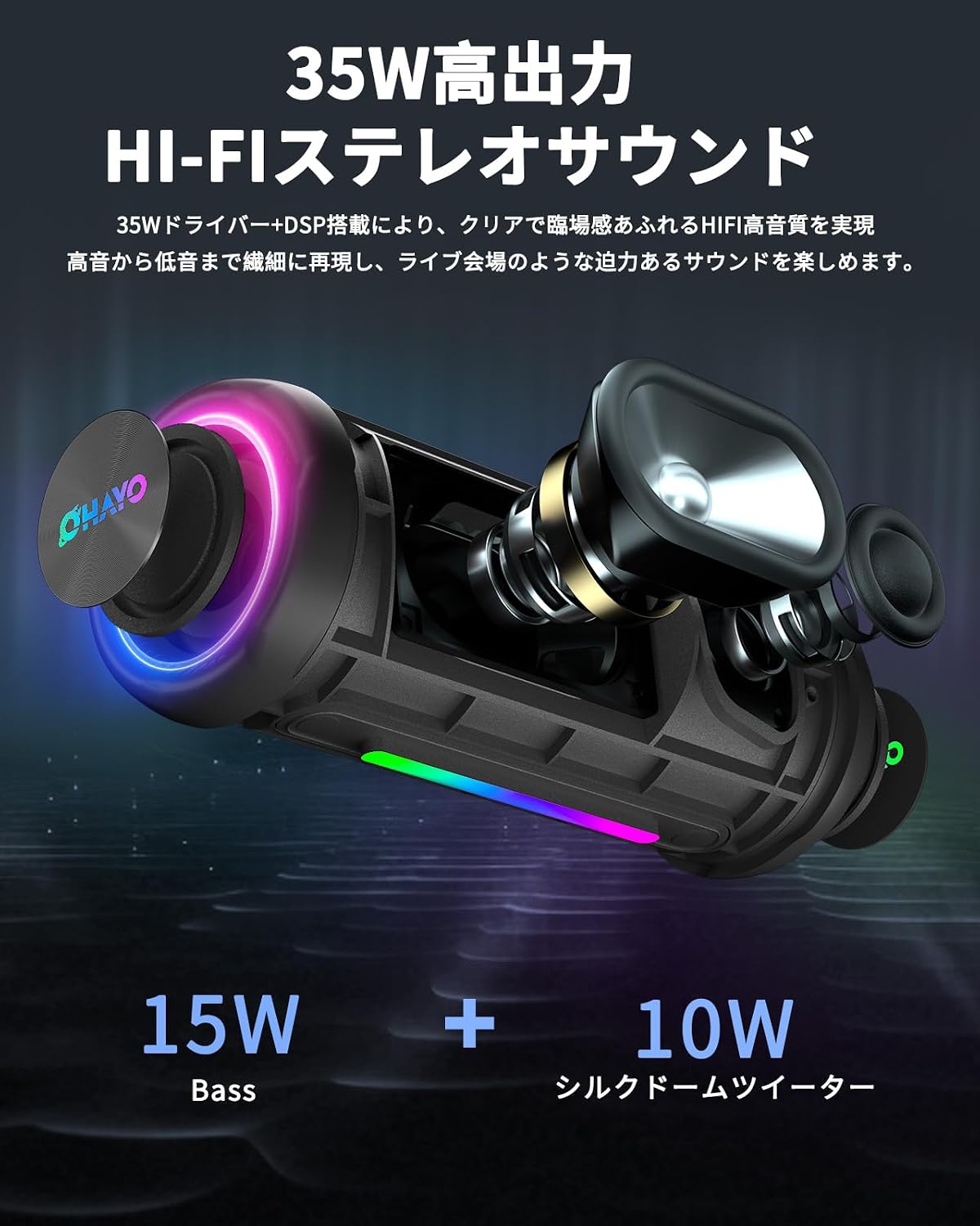 OHAYO X10 Max ポータブルBluetoothスピーカー｜大音量ステレオサウンド（ブラック）
