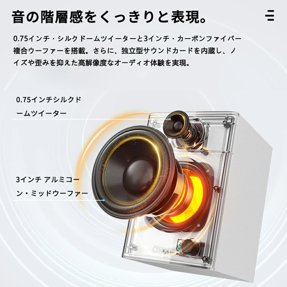 OHAYO C6 スピーカー 最大60W出力 マルチポイント接続 Bluetooth 5.3 RCA/USB-C/AUX入力 有線 モニタースピーカー ブックシェルフスピーカー 高音質 スマホ iPhone Android PC テレビ スタジオ 作曲 音楽/映画鑑賞 黒/白